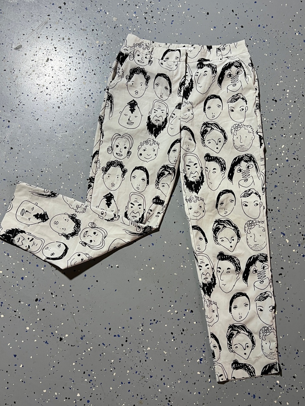Funky Face Doodle Print Tapered Pants